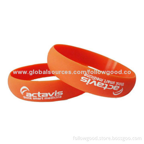 Silk Printing Wide Sport Wrist Silicone Bands, Customized Sizes, Shapes and Packing Available